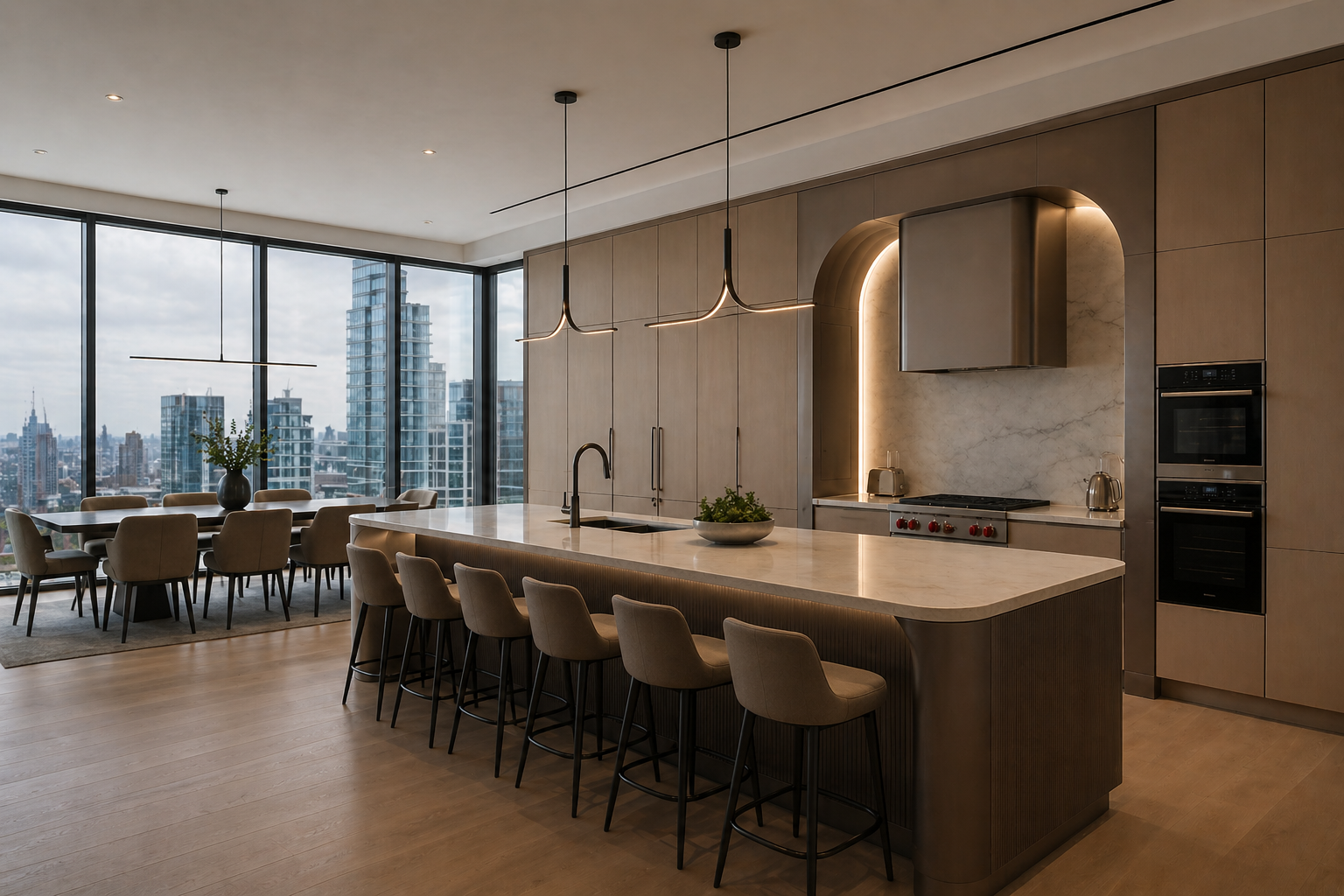 Architectural kitchen suite custom cabinetry in Yorkville Toronto